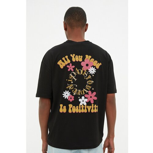 Trendyol Black Men's Relaxed Fit Short Sleeve Crew Neck Printed T-Shirt Slike