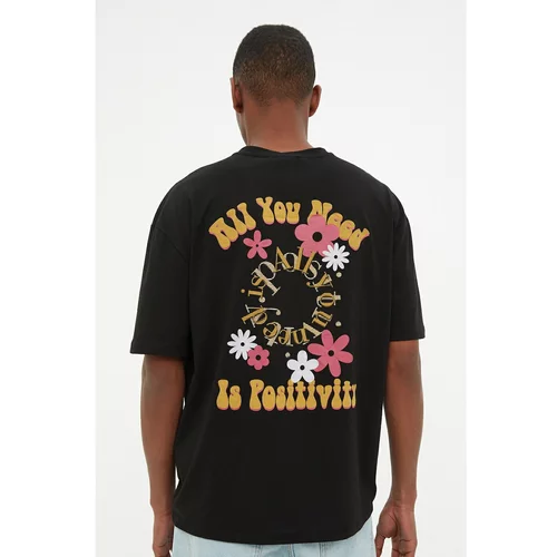 Trendyol Black Men's Relaxed Fit Short Sleeve Crew Neck Printed T-Shirt