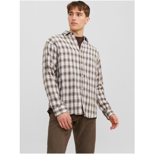 Jack & Jones Gracia White-Brown Mens Plaid Shirt - Men Slike