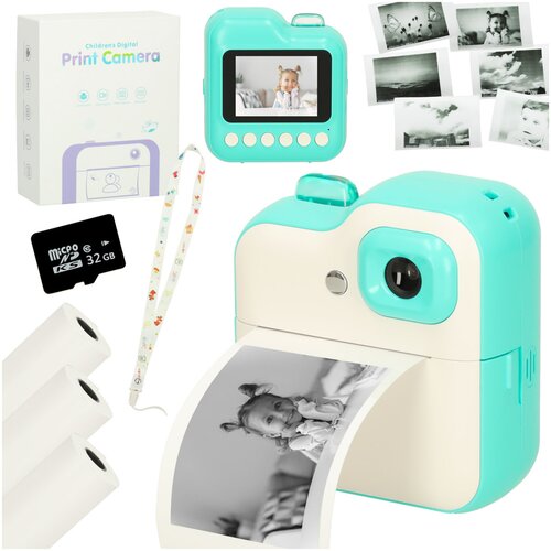 Instant fotoaparat s termičnim tiskalnikom + papir in 32GB SD kartica (zelen) - Rojstni dan - Za 5+ let Cene