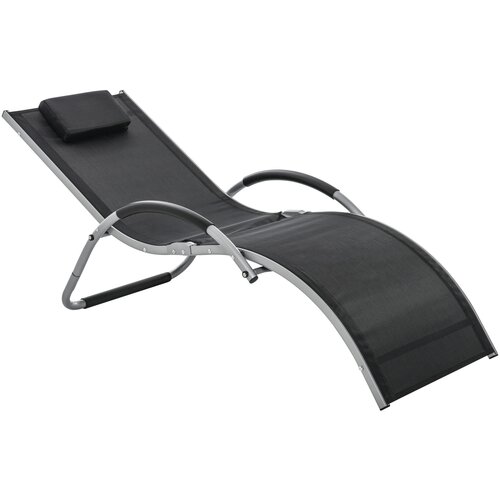 Outsunny aluminijasti ležalnik za sončenje, črn Tekstilni vrtni ležalnik z odstranljivim naslonom za glavo 160x60x65 cm, (20754230) Slike