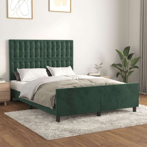  Posteljni okvir z vzglavjem temno zelen 140x190 cm žamet, (20903629) Slike
