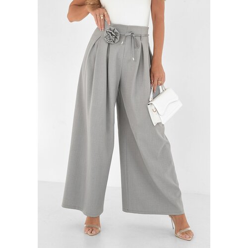 Beloved Miona elegantne hlače z broško sive Cene