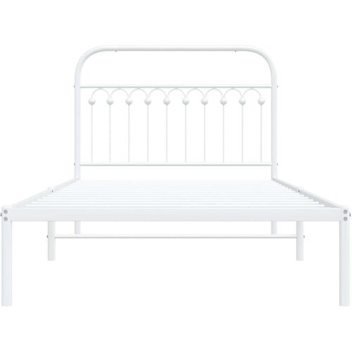 vidaXL Kovinski posteljni okvir z vzglavjem bel 107x203 cm, (21251435) Cene