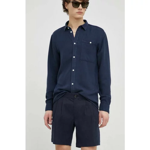 Bruuns Bazaar Lanene kratke hlače Lino Germain mornarsko modra barva