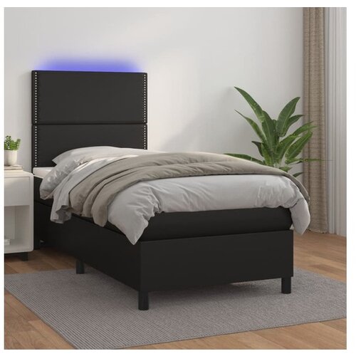  Box spring postelja z vzmetnico LED črn 100x200 cm umetno usnje Cene
