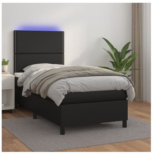  Krevet box spring s madracem LED crni 100x200cm od umjetne kože Cene
