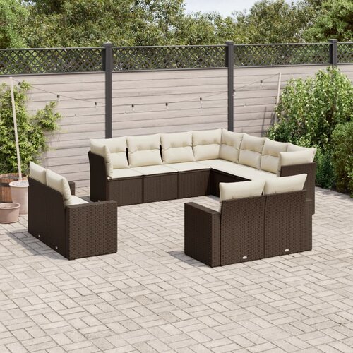 VidaXL 11-dijelni set vrtnih sofa od poliratana s jastucima smeđi Slike