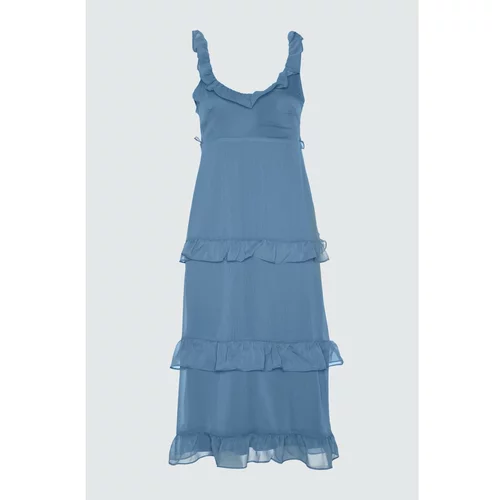 Trendyol Blue Frilly Chiffon Dress