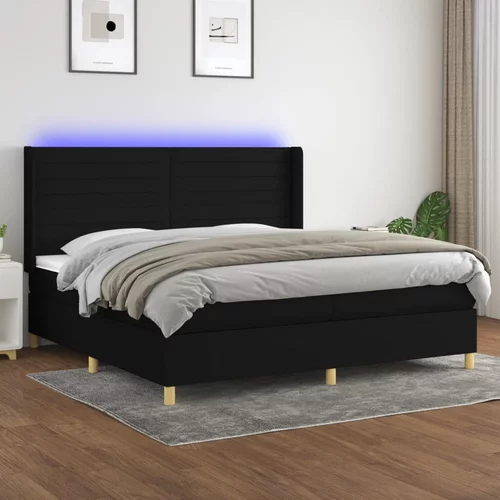 vidaXL Box spring postelja z vzmetnico LED črna 200x200 cm blago