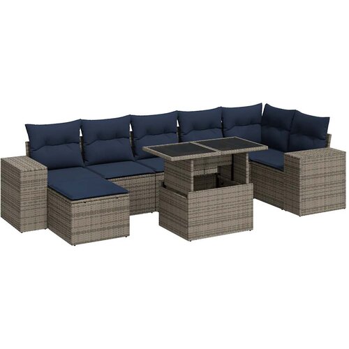  8-dijelni set vrtnih sofa od poliratana s jastucima sivi bagrem Crna Slike