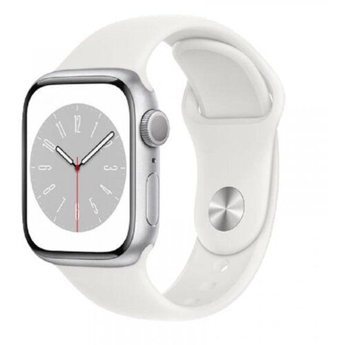 Apple Watch S8 GPS 41mm Silver Aluminium Case with White Sport Band - Regular Slike