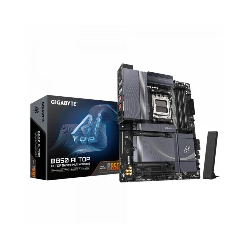 Gigabyte B850 ai top AM5, amd B850 chipset, 4x DDR5 dimm DDR5 oc up to 8600MT/s, pcie ud slot x : pcie 5.0 x16 slot with 10X strength for graphics card Cene