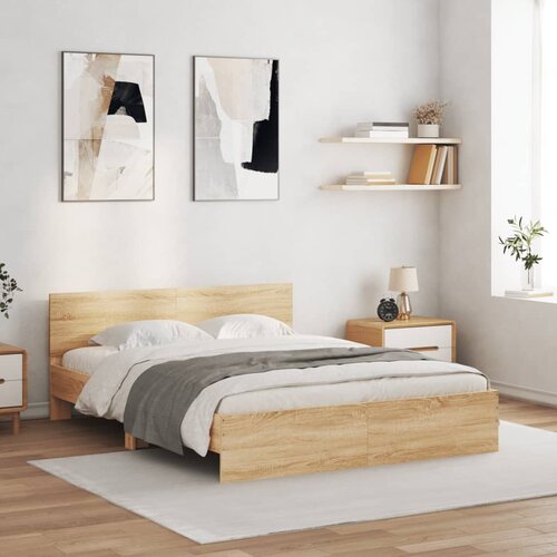 vidaXL Okvir kreveta s uzglavljem boja hrasta 140x200 cm Cijene