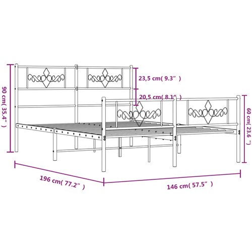  Metalni okvir kreveta uzglavlje i podnožje crni 140x190 cm Slike
