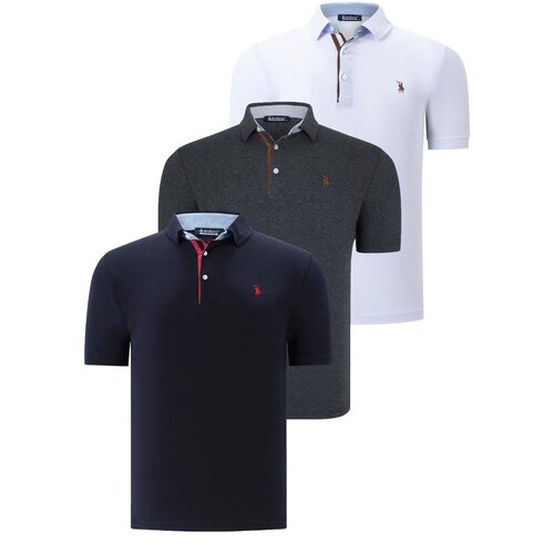 Dewberry TRIPLE SET T8582 MENS T-SHIRT-NAVY BLUE-ANTHRACITE-WHITE | shoptok.hr