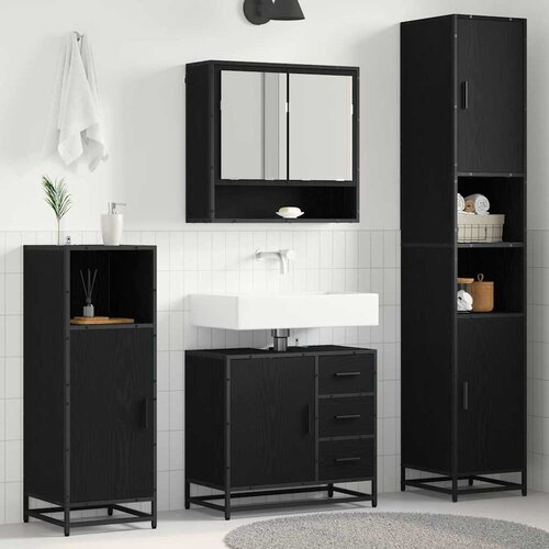 vidaXL set namještaja za kupaonicu s ladicama zidne 4 pcs crni hrast Cijene