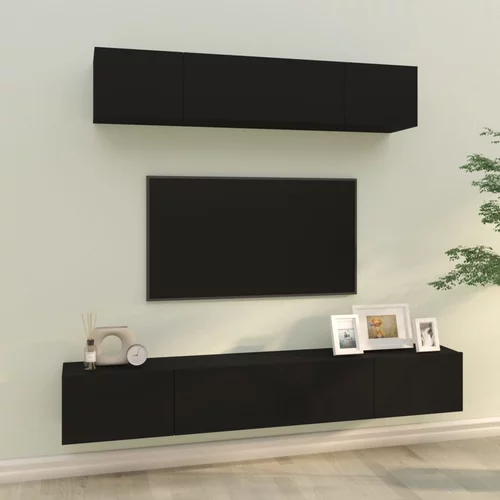 vidaXL Komplet TV omaric 4-delni črn inženirski les
