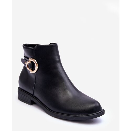 Boto Leather Ankle Boots with Flat Heel Black Meronei Cene