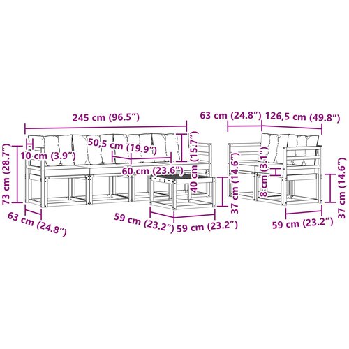  Set vanjskih sofa 7 pcs Čvrsto drvo akacije i Textilene Slike