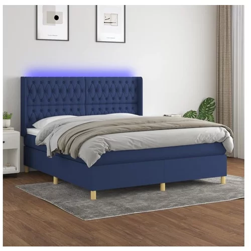  Box spring postelja z vzmetnico LED modra 180x200 cm blago