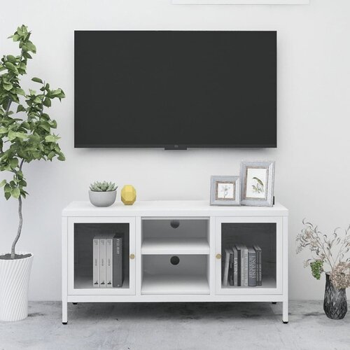 VidaXL TV ormarić bijeli 105 x 35 x 52 cm od čelika i stakla Slike