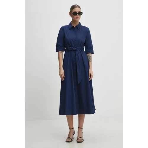 Answear Lab Pamučna haljina boja: tamno plava, maxi, širi se prema dolje