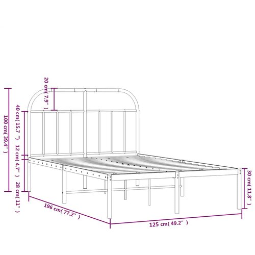  Metalni okvir za krevet s uzglavljem crni 120x190 cm Slike
