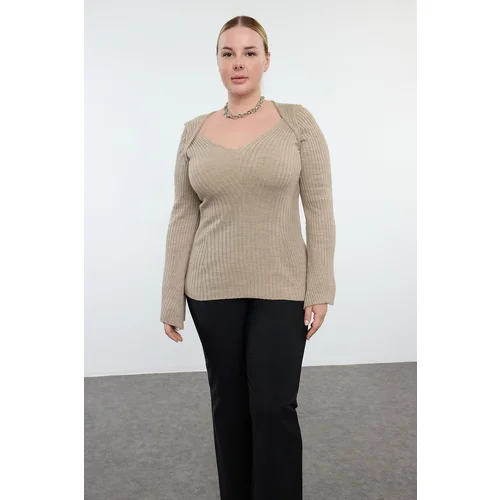 Trendyol Curve Mink Wide Collar Ribbed Knitwear Sweater