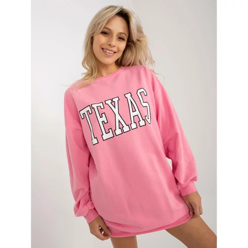 Fashion Hunters Pink long loose sweatshirt with an inscription and pockets