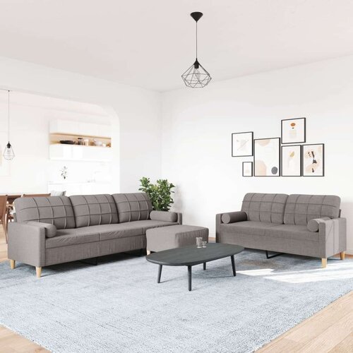 VidaXL 3-dijelni set sofa s tabureom i jastucima smeđesivi tkanina Slike