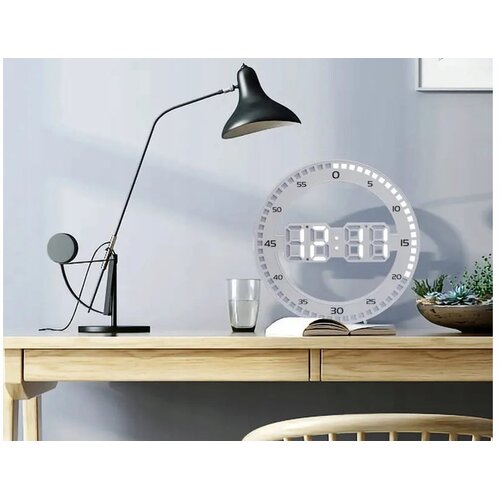 Moderna Moderan led zidni sat i budilica termometar usb 33cm bijeli Slike
