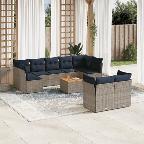 vidaXL 10-dijelni set vrtnih sofa od poliratana s jastucima sivi Cijene