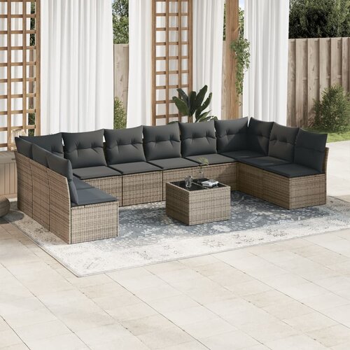 vidaXL 11-dijelni set vrtnih sofa od poliratana s jastucima sivi Cijene