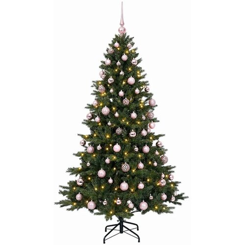  Umjetno božićno drvce s kuglicom 180 cm 300 LED lampica - 180 cm s LED-ima i ružičastim lopticama Slike
