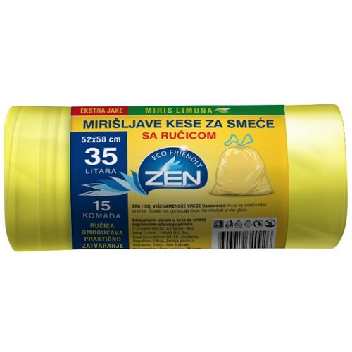 Zen Kese za smeće sa ručicom, Miris limuna, 35 l, 15 komada Slike