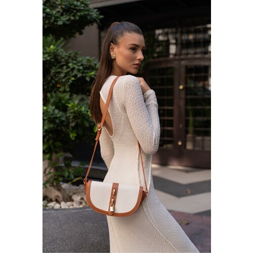 Madamra Cream-Gown Women's Contrast Design Crossbody Bag Slike
