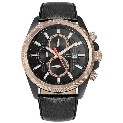 Pierre Ricaud muški chronograph crni roze zlatni sportski ručni sat sa crnim kožnim kaišem Cene