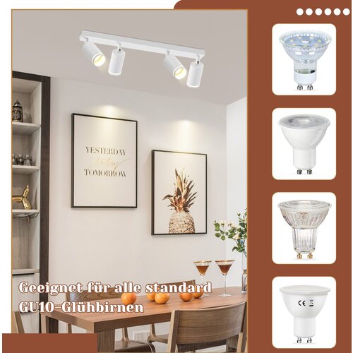 Nettlife Bela stropna svetilka s 4 žarnicami, moderna stropna svetilka GU10, nastavljiva notranja kovinska svetilka, (22116980) Cene