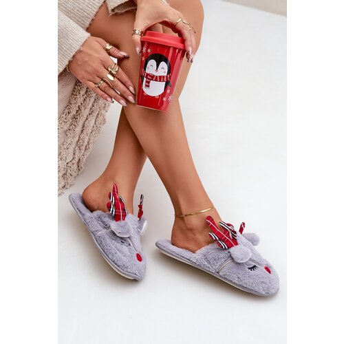  Christmas Slippers With Reindeer Motif Gray Sylaia Cijene