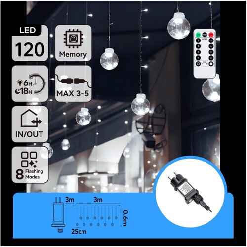 Aigostar led božićni niz za spolja&scaron;nju upotrebu 120xLED/6W/230V/8 funkcija 3x0,6m IP44 hladna bela + daljinski upravljač Cene