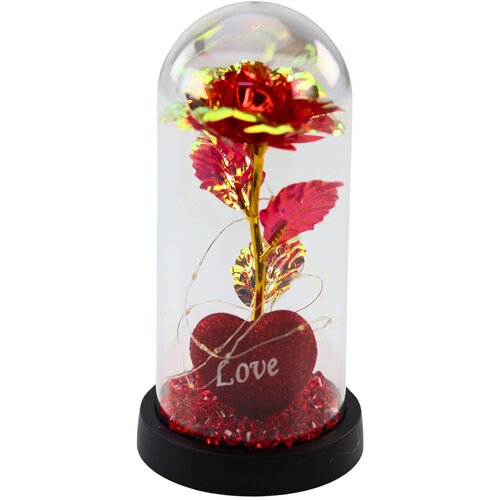 Lean Toys večna vrtnica v kupoli z led osvetlitvijo srčaste kroglice rdeče 21x11 cm Slike