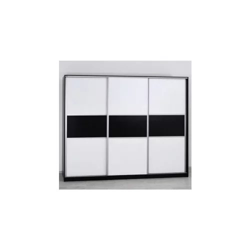  Klizni Ormar 3D Dual-Tone Crno-Bijeli, Visokokvalitetna Iverica 16mm, Melaminska Folija, Metalni Okovi, 225x273x60 cm