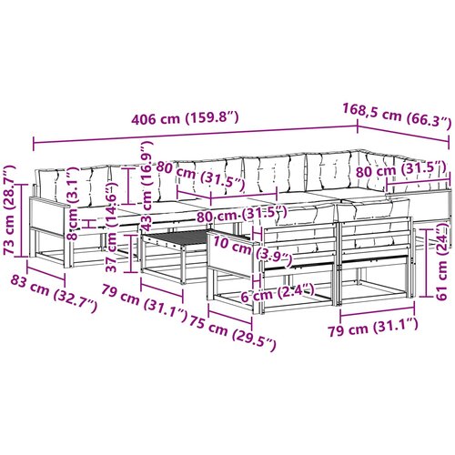  Set vanjskih sofa 9 pcs Prirodna i Svjetlosiva Slike