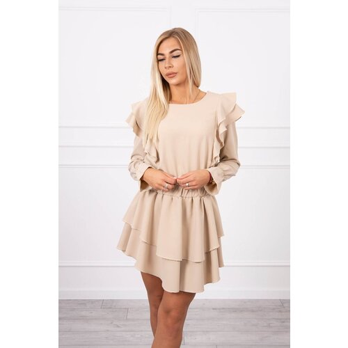 Kesi Beige dress with vertical ruffles Slike
