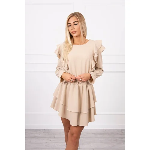 Kesi Beige dress with vertical ruffles