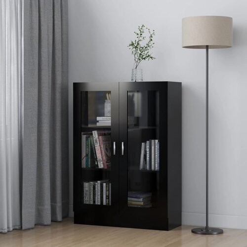 The Living Store Vitrina črna 82,5x30,5x115 cm iverna plo&amp;scaron;ča - Vitrina, (21554937) Slike