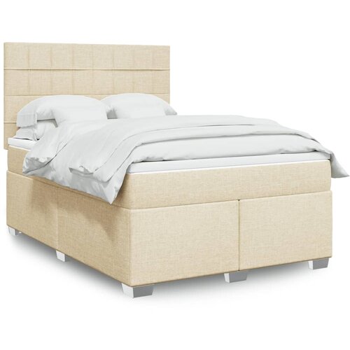 VidaXL Box spring postelja z vzmetnico krem 140x200 cm blago Slike