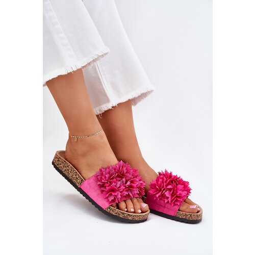 Boto Ladies Slippers On Cork Sole With Flowers Fuchsia Ferenza Cene