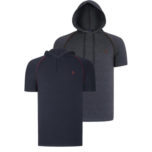 Dewberry DUAL SET T8570 HOODED MEN&amp;#039;S T-SHIRT-ANTHRACITE-NAVY BLUE Slike